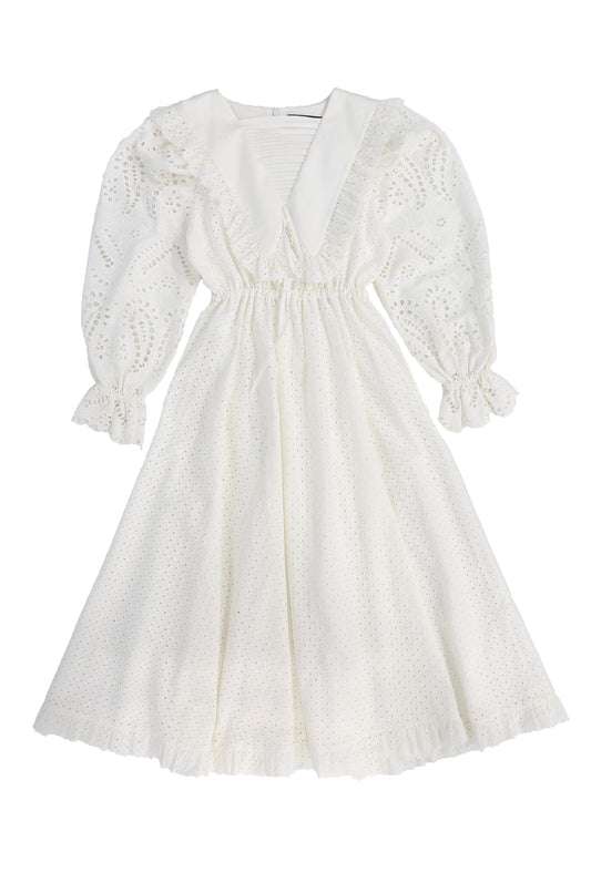 VENERA ARAPU WHITE EMROIDERED PUFF SLEEVE MAXI DRESS