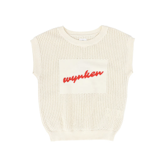 WYNKEN CREAM/RED LOGO OPEN KNIT SWEATER