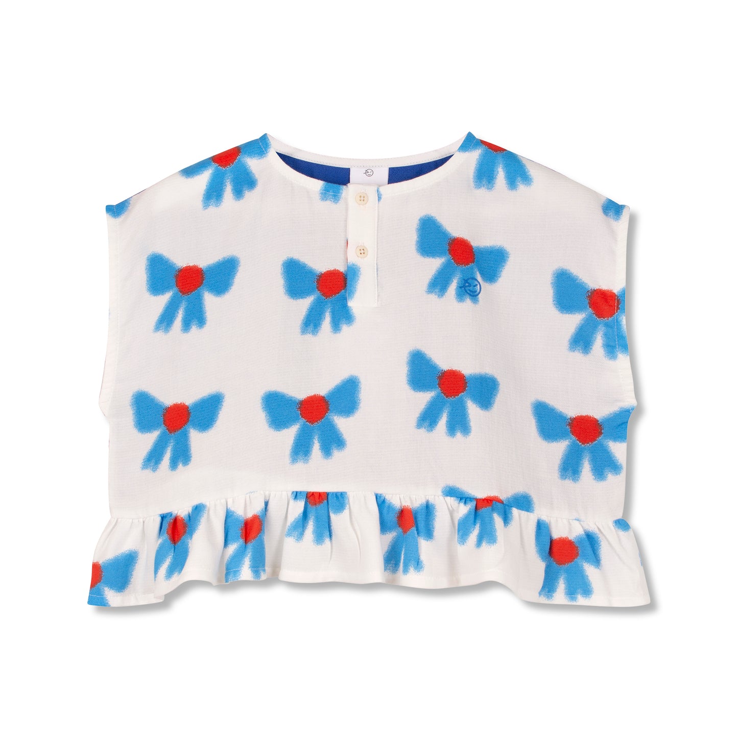 WYNKEN WHITE/BLUE BOW RUFFLE TOP