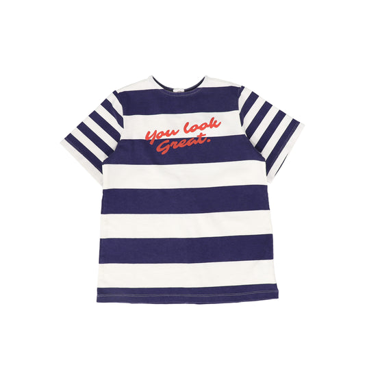 WYNKEN NAVY/WHITE STRIPED WORDED DRESS