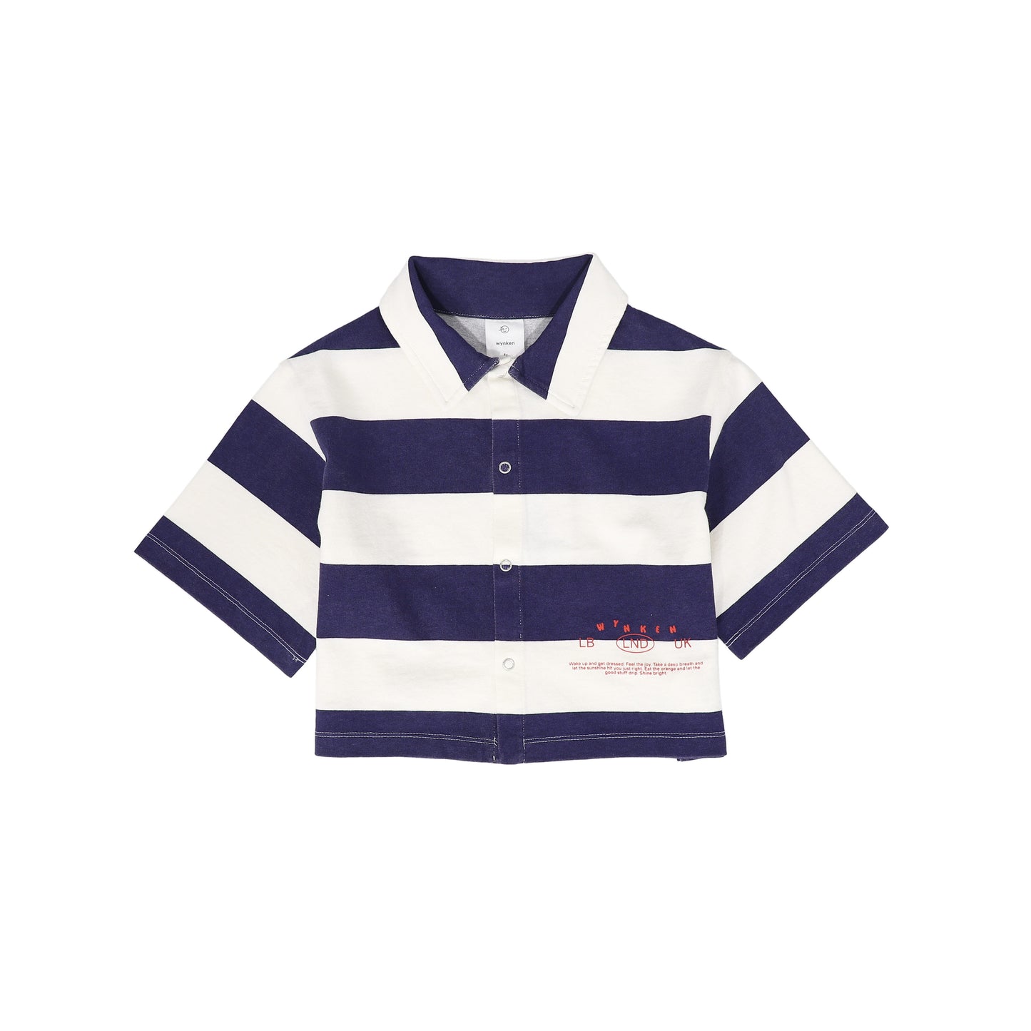 WYNKEN NAVY/WHITE STRIPED COLLARED CROPPED SHIRT