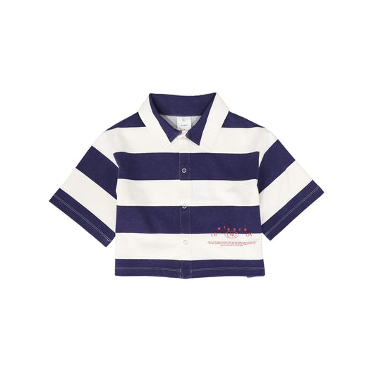 WYNKEN NAVY/WHITE STRIPED COLLARED CROPPED SHIRT