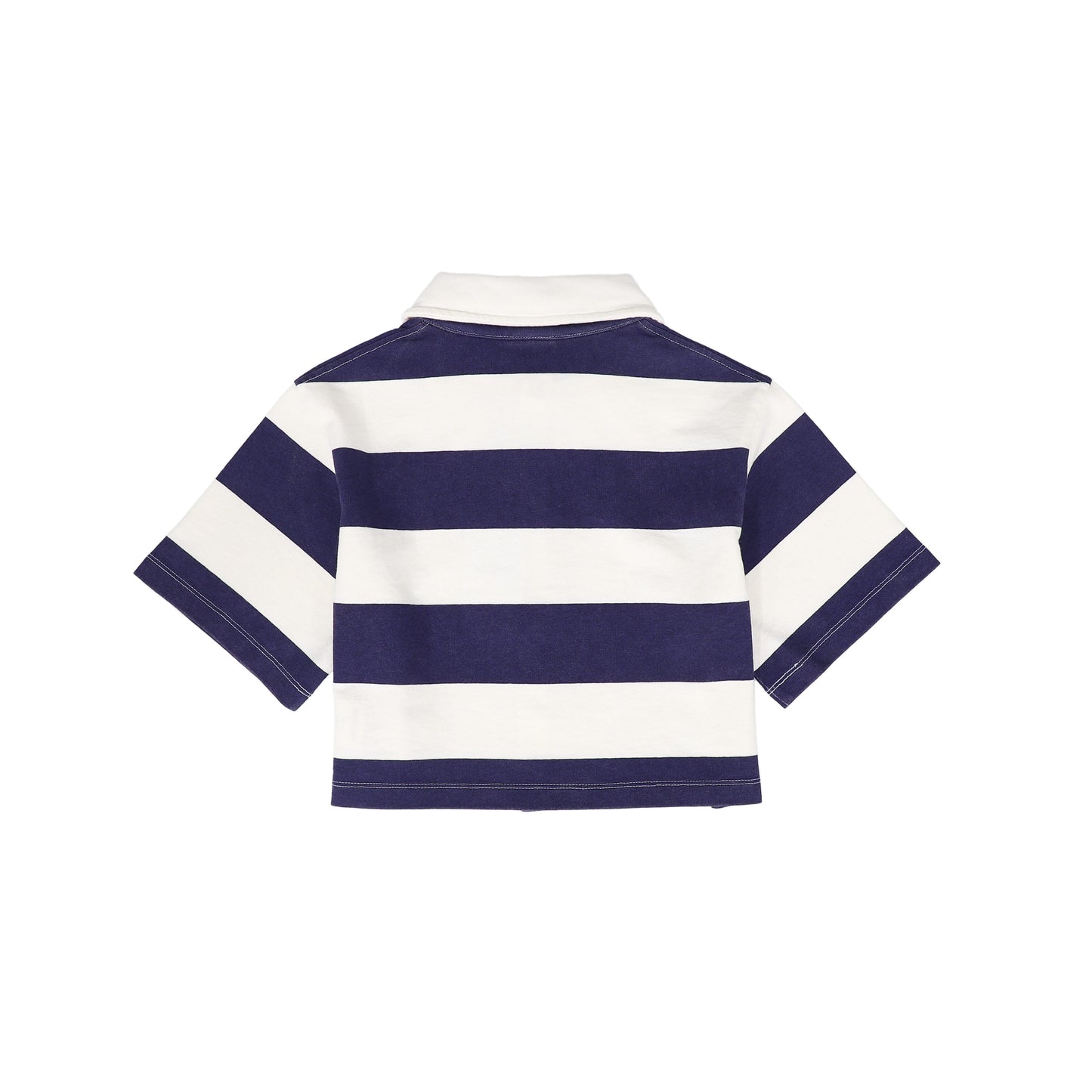 WYNKEN NAVY/WHITE STRIPED COLLARED CROPPED SHIRT