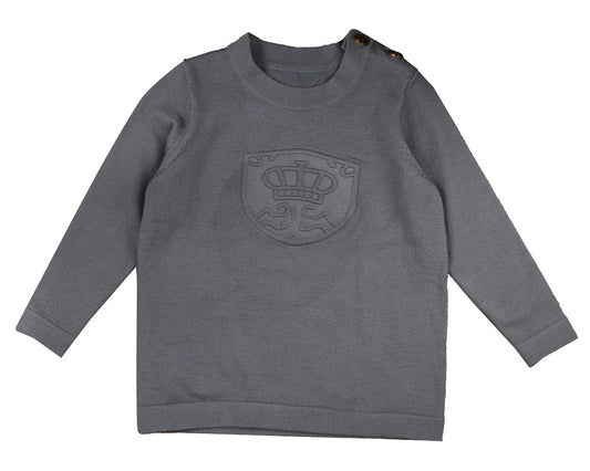 BELATI DUSTY BLUE EMBOSSED LOGO KNIT SWEATER