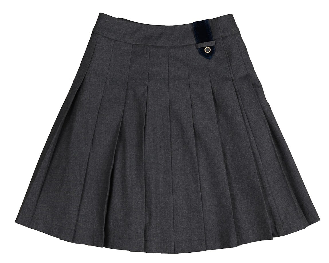 NOMA DUSKY BLUE PLEATED VELVET TAB SKIRT