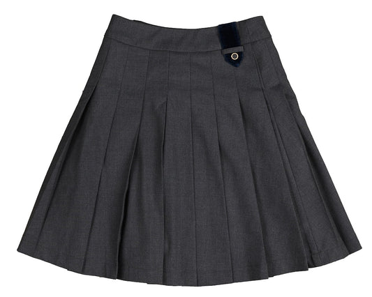 NOMA DUSKY BLUE PLEATED VELVET TAB SKIRT