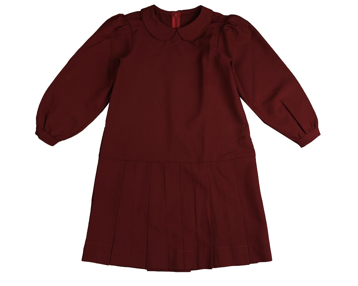 NOMA BURGUNDY PETER PAN COLLAR DROP WAIST DRESS