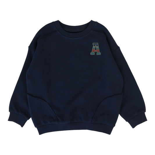 ANALOGIE NAVY PLAID LETTER PATCH SWEATSHIRT