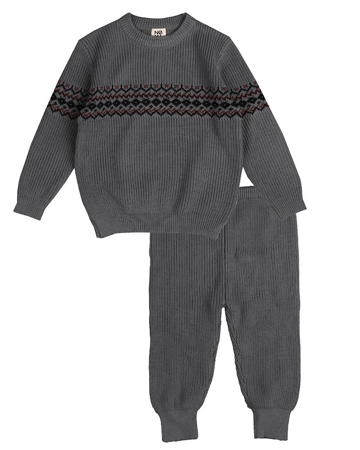 BELATI DUSTY BLUE INTARSIA KNIT SWEATER SET