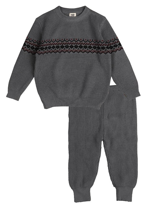 BELATI DUSTY BLUE INTARSIA KNIT SWEATER SET
