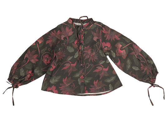 NOMA BURGUNDY FLORAL LINE PRINT BLOUSE