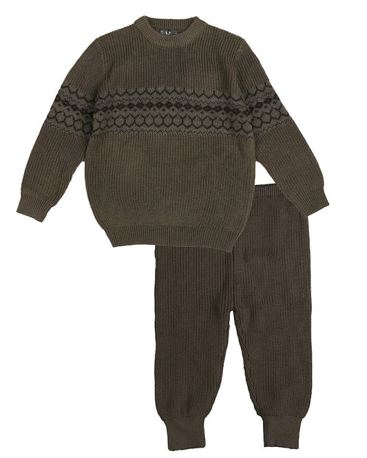 BELATI HUNTER GREEN INTARSIA KNIT SWEATER SET