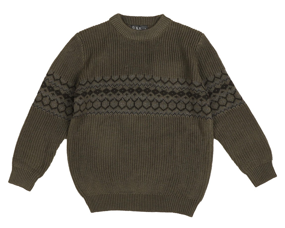 BELATI HUNTER GREEN INTARSIA KNIT SWEATER