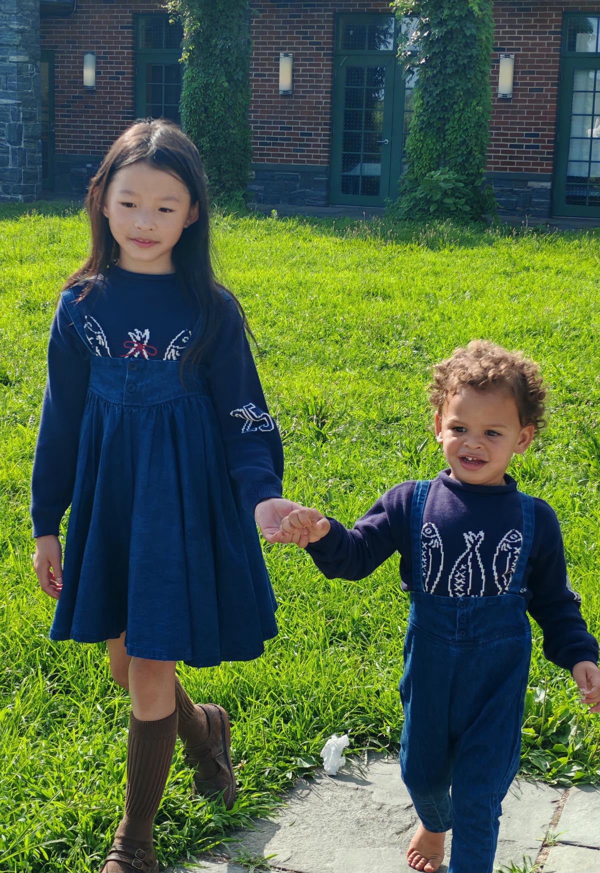 PEACH KIDS BLUE DENIM BUTTON OVERALLS