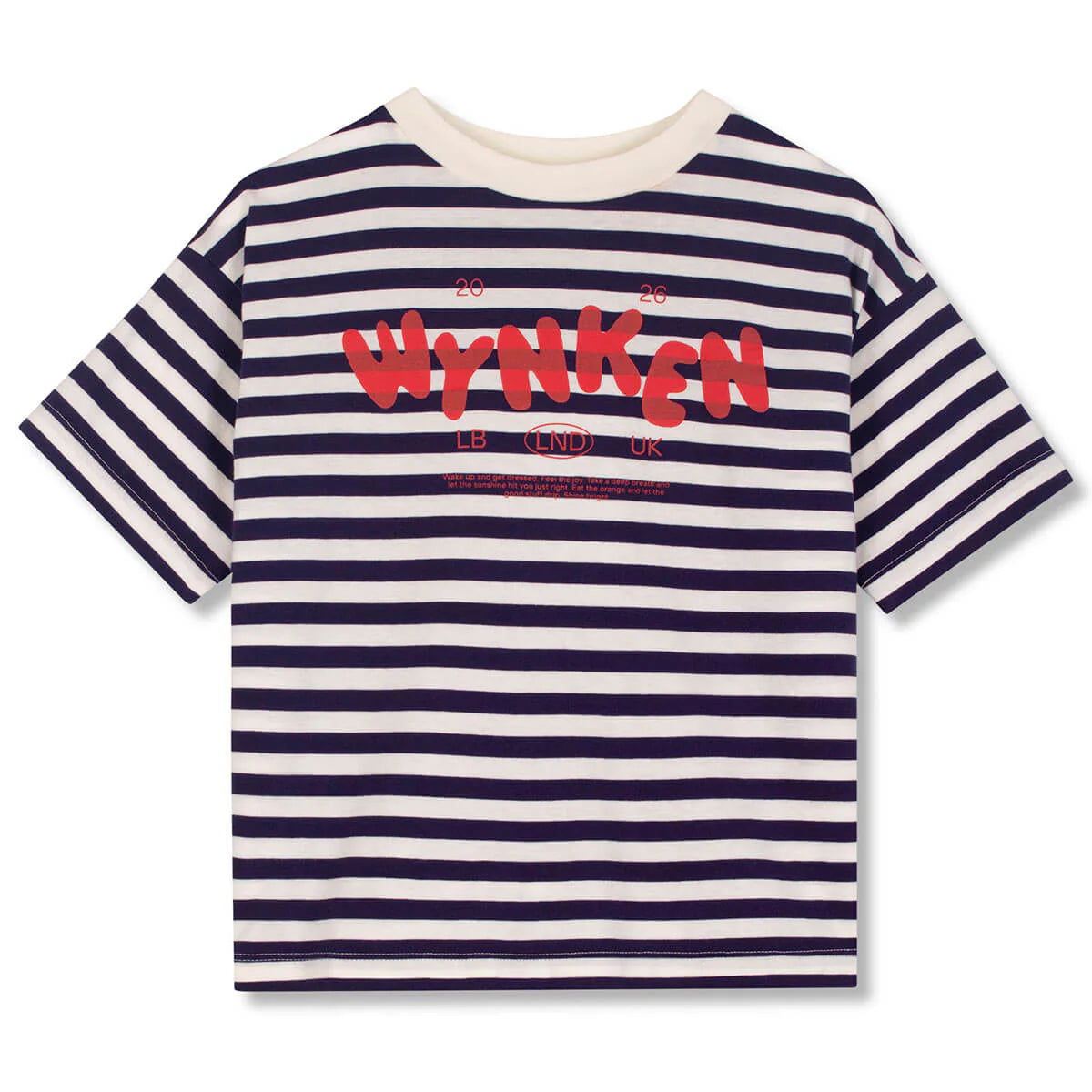 WYNKEN NAVY/WHITE STRIPED WORDED TEE