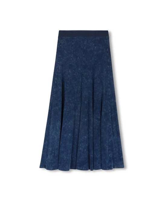 VIBE MID BLUE MINERAL WASH PANEL MIDI SKIRT
