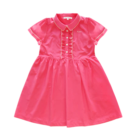 LITTLE PARNI PINK SCALLOP STITCH COLLAR DRESS
