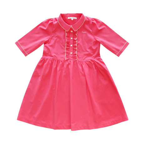 LITTLE PARNI PINK SCALLOP STITCH COLLAR DRESS