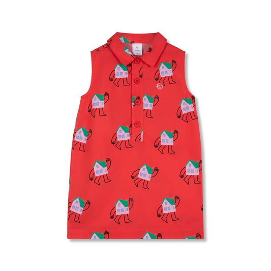 WYNKEN RED HOUSE DESIGN COLLARED DRESS