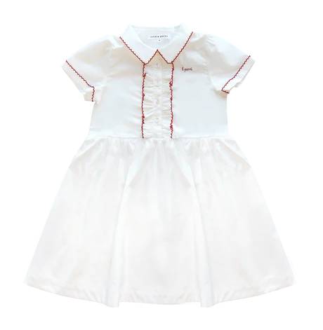 LITTLE PARNI WHITE SCALLOP STITCH COLLAR DRESS