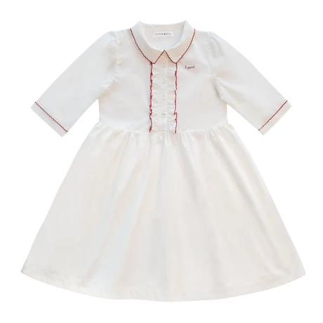LITTLE PARNI WHITE SCALLOP STITCH COLLAR DRESS