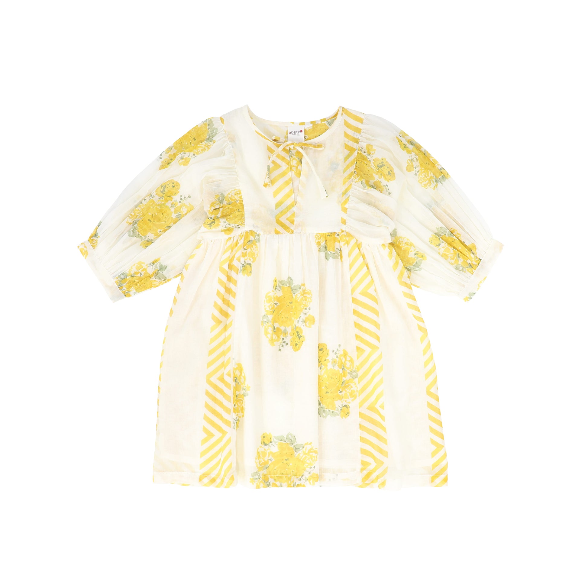 White/yellow Rose Bunch Puff Sleeve Dress | Size 2 by Yo Baby White/yellow Rose Bunch Puff Sleeve Dress | Size 2 by Yo Baby