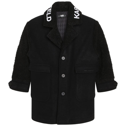 KARL LAGERFELD BLACK SHERPA SLEEVE COAT