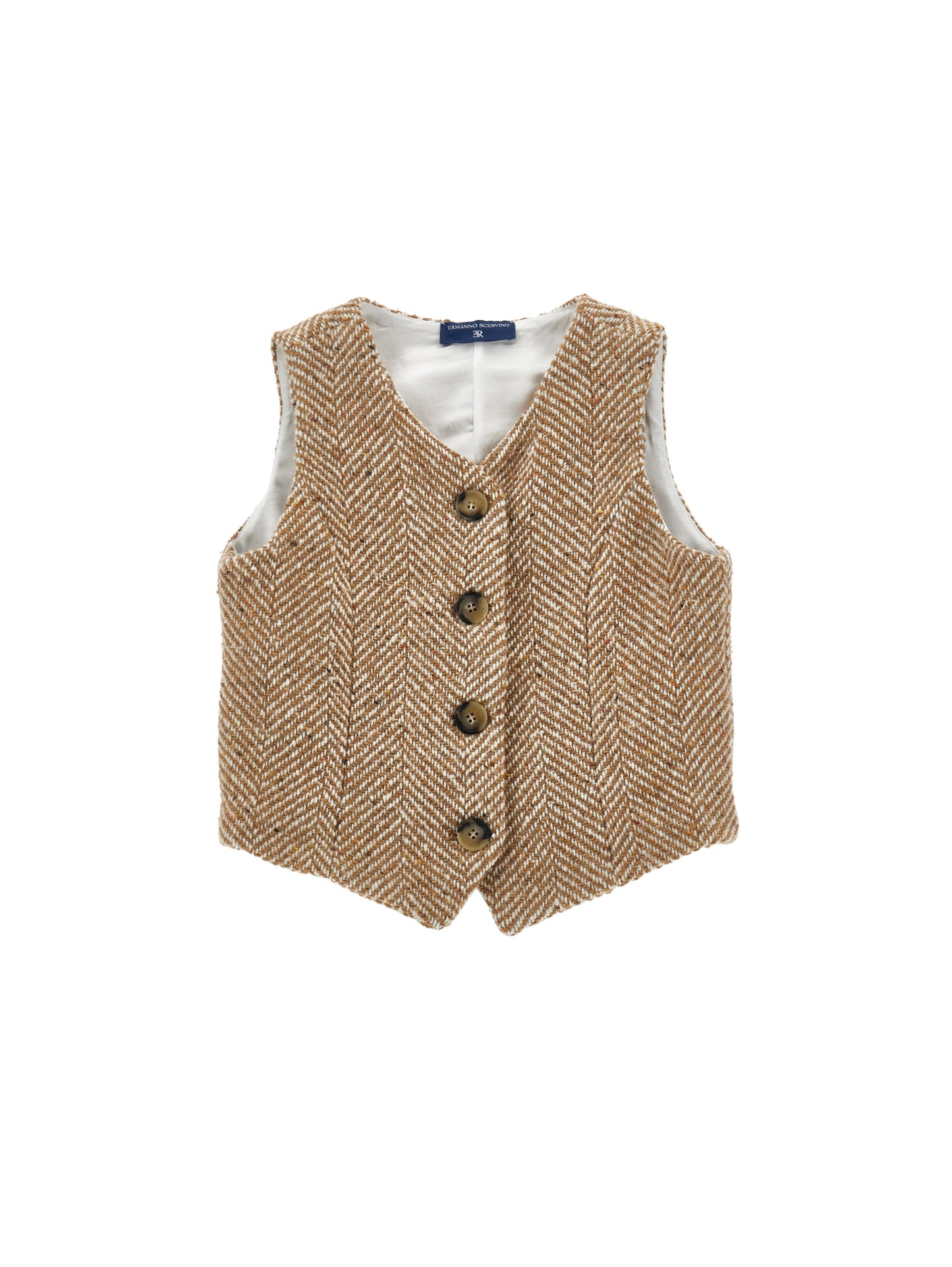 ERMANO SCERVINO BROWN CHEVRON WOOL BUTTON VEST