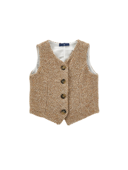 ERMANO SCERVINO BROWN CHEVRON WOOL BUTTON VEST