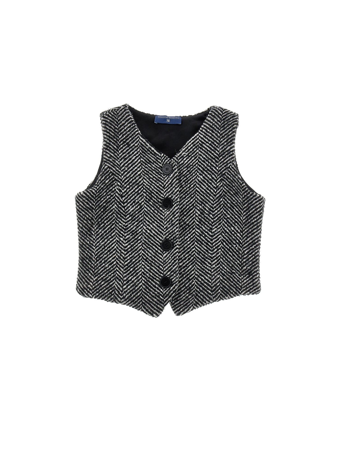 ERMANO SCERVINO BLACK CHEVRON WOOL BUTTON VEST