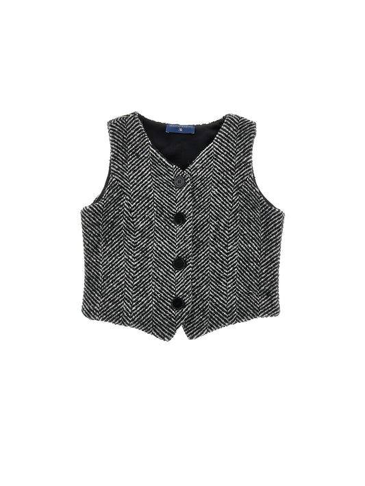 ERMANO SCERVINO BLACK CHEVRON WOOL BUTTON VEST