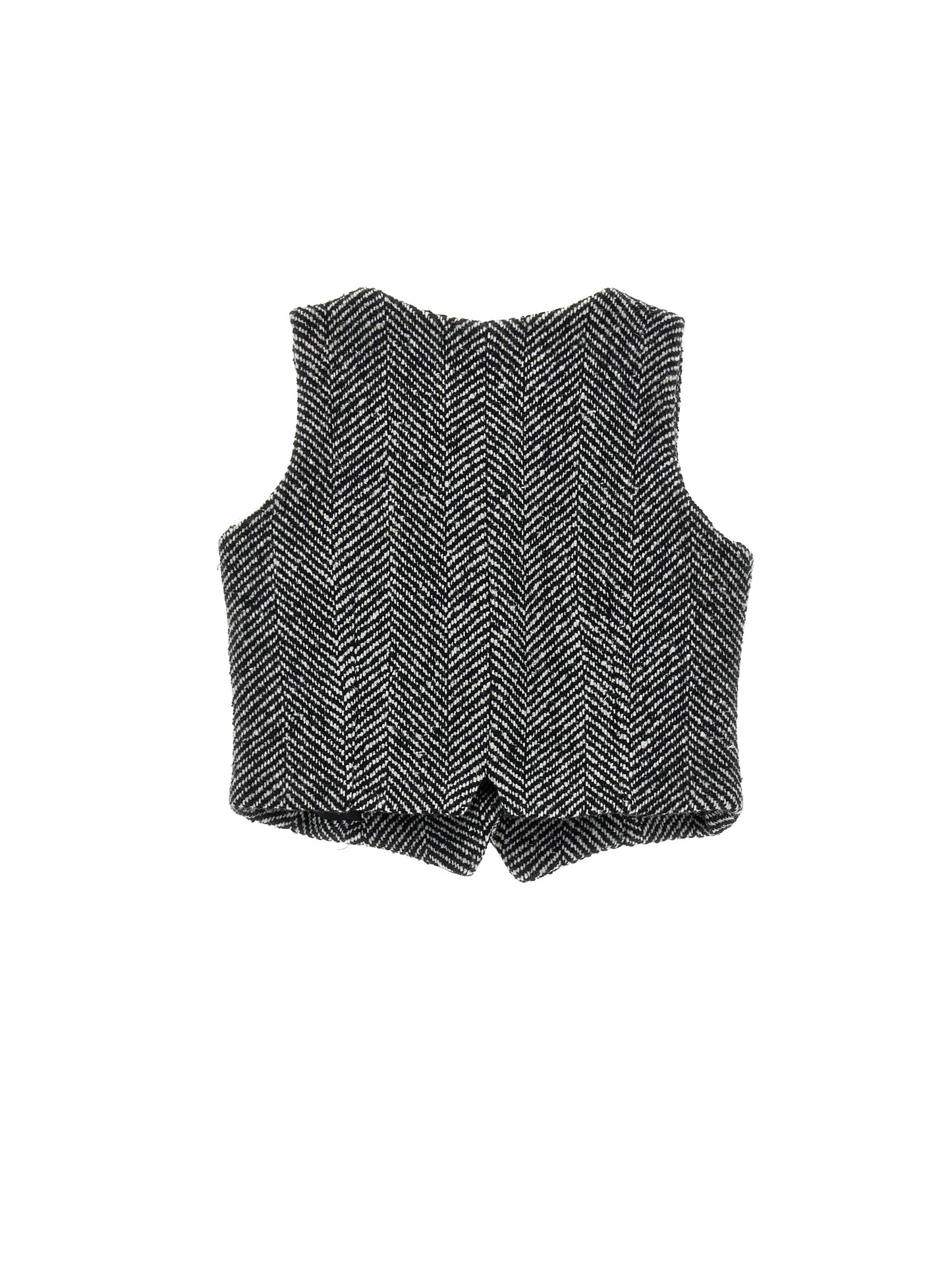 ERMANO SCERVINO BLACK CHEVRON WOOL BUTTON VEST