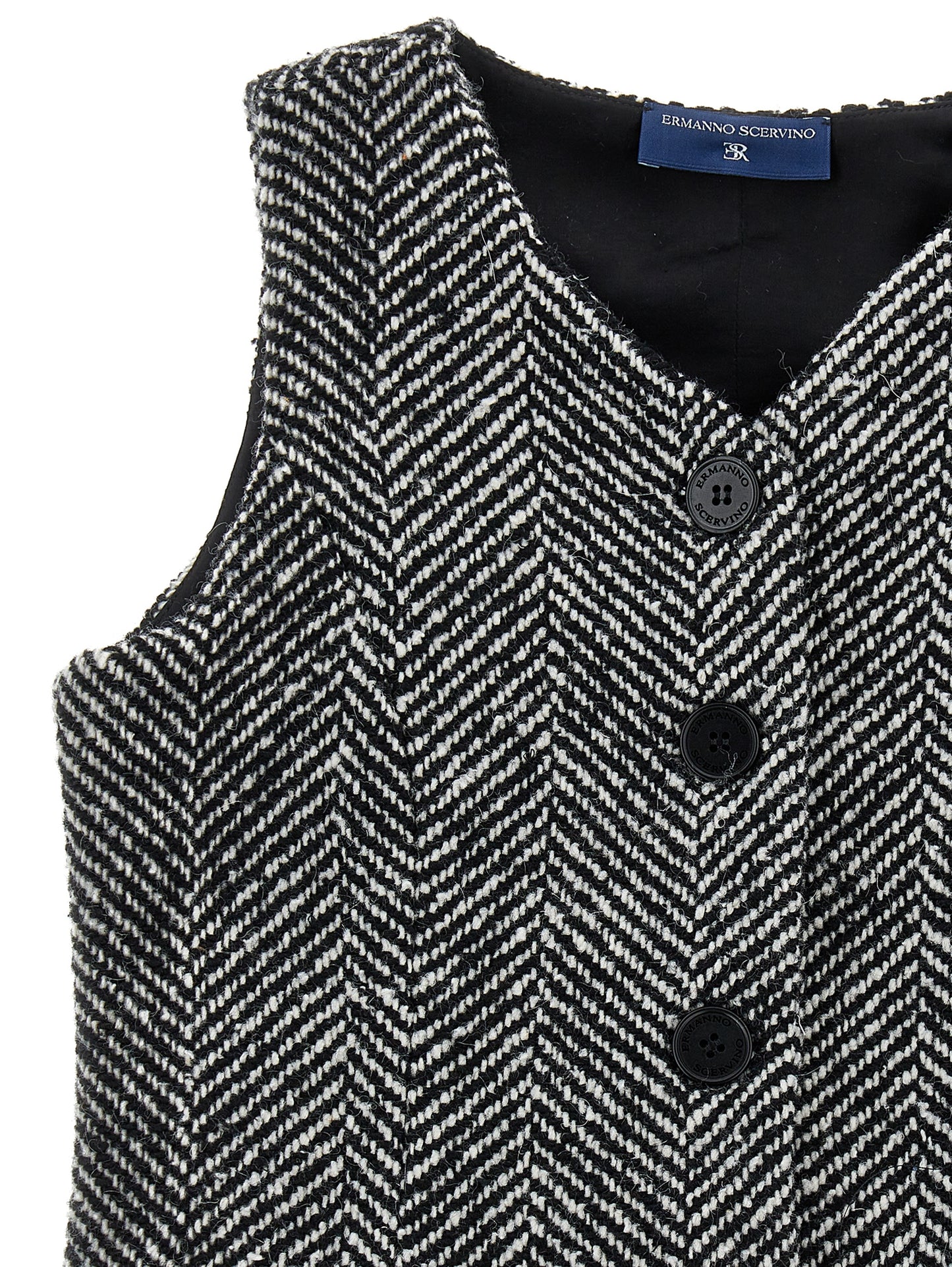 ERMANO SCERVINO BLACK CHEVRON WOOL BUTTON VEST