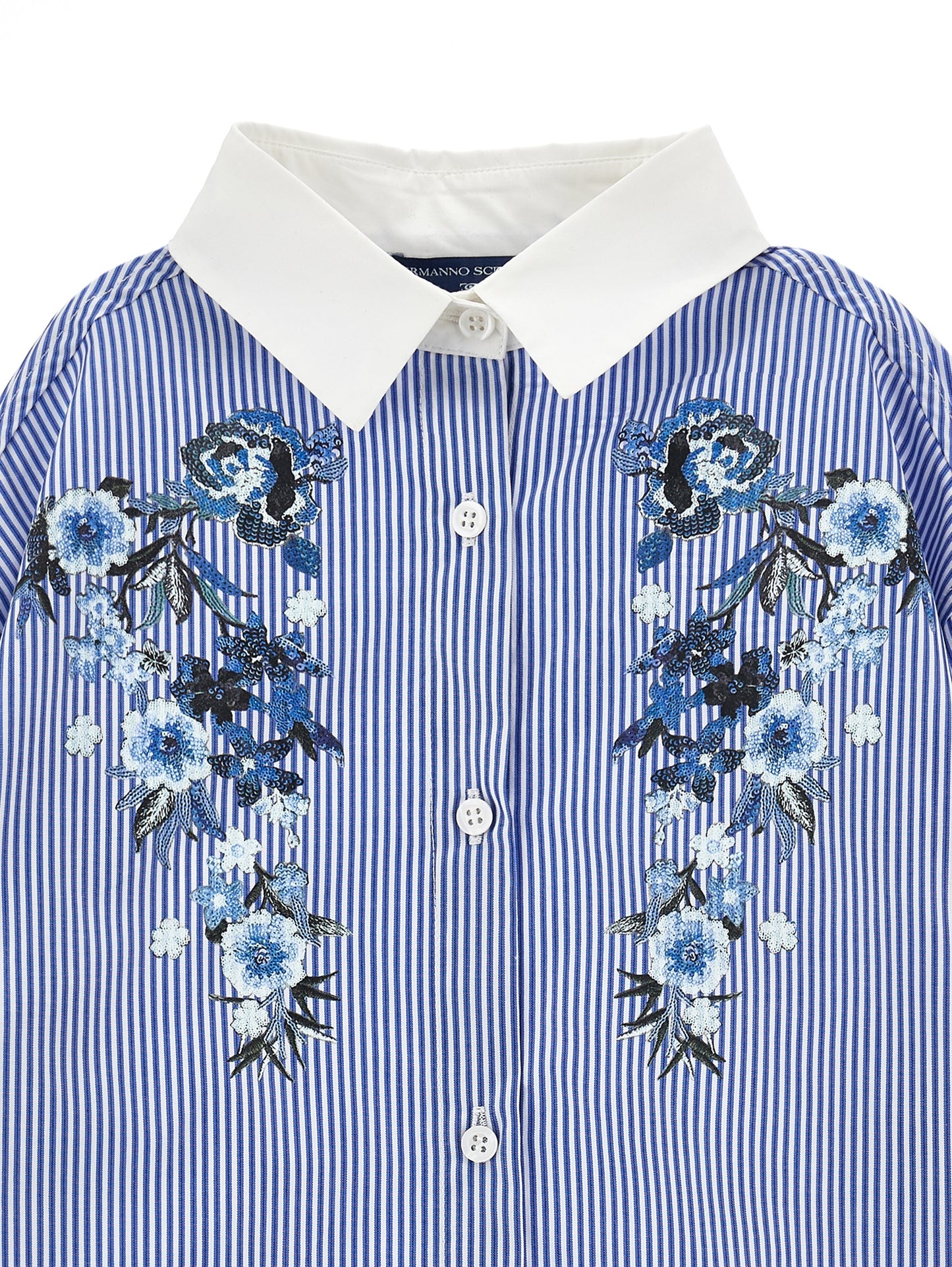 ERMANO SCERVINO BLUE PINSTRIPE EMBROIDERED BLOUSE