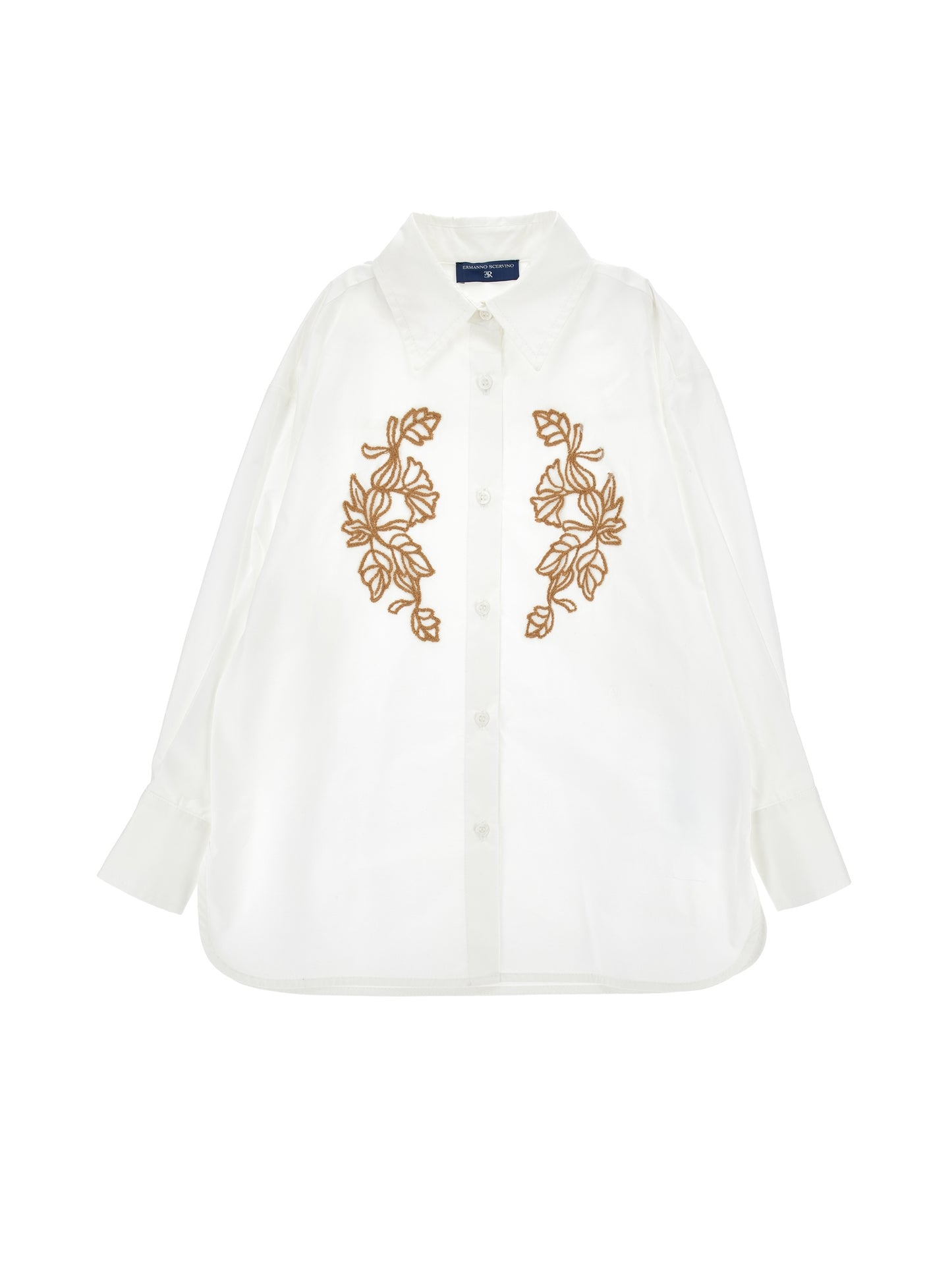 ERMANO SCERVINO WHITE EMBROIDERED FLORAL BUTTON DOWN SHIRT