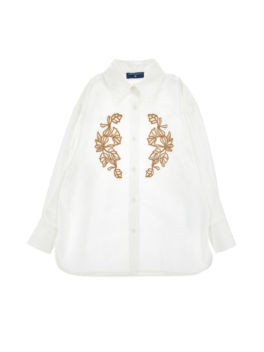 ERMANO SCERVINO WHITE EMBROIDERED FLORAL BUTTON DOWN SHIRT