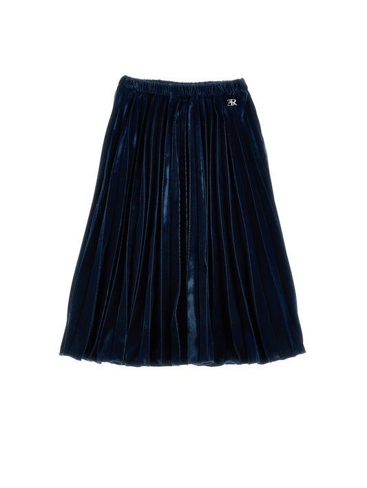 ERMANO SCERVINO BLUE VELVET PLEATED MIDI SKIRT