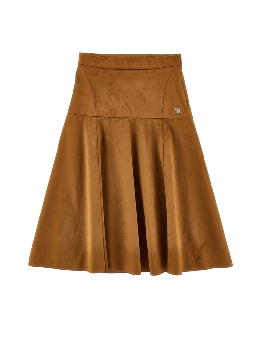 ERMANO SCERVINO BROWN SUEDE DROP WAIST SKIRT