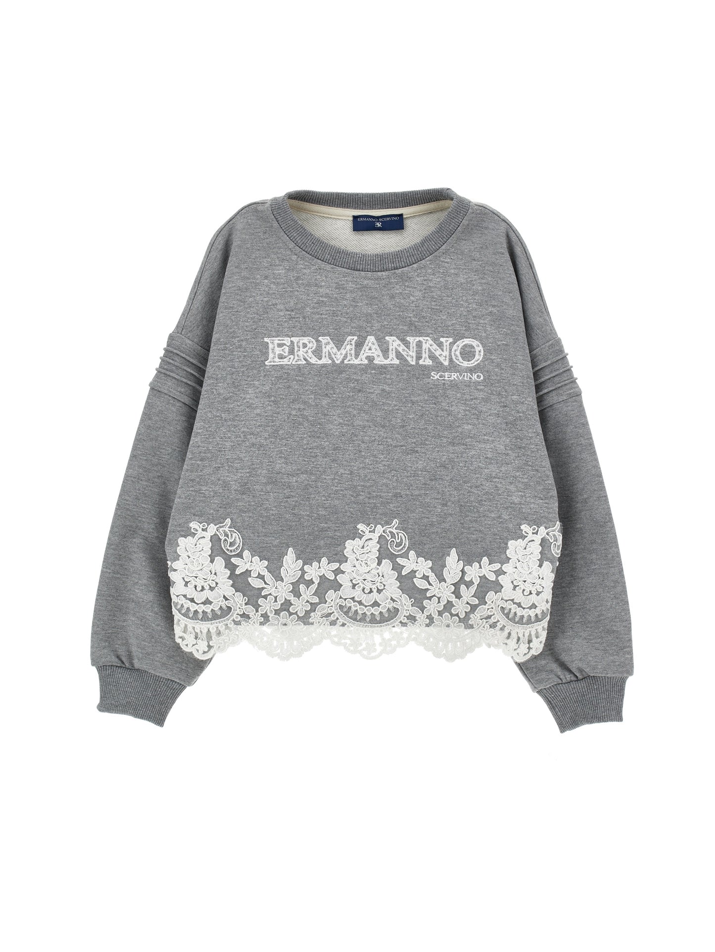 ERMANO SCERVINO HEATHER GREY LACE TRIM SWEATSHIRT