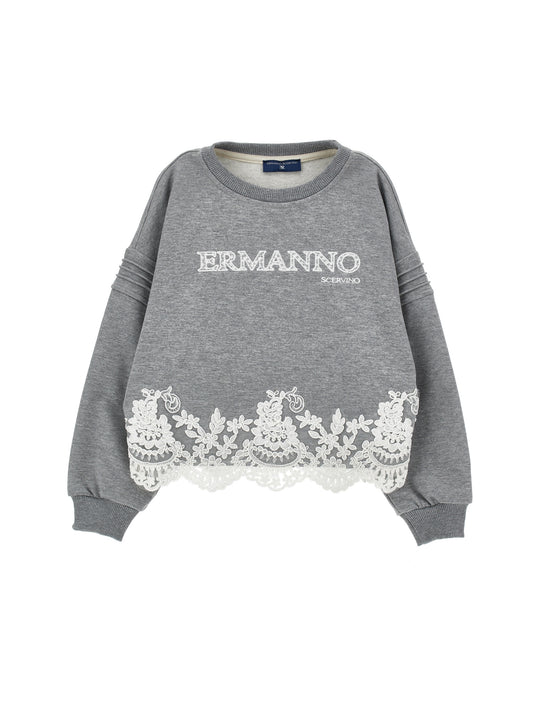 ERMANO SCERVINO HEATHER GREY LACE TRIM SWEATSHIRT