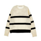 ERMANO SCERVINO WHITE/BLACK STRIPE FLOWER KNIT SWEATER