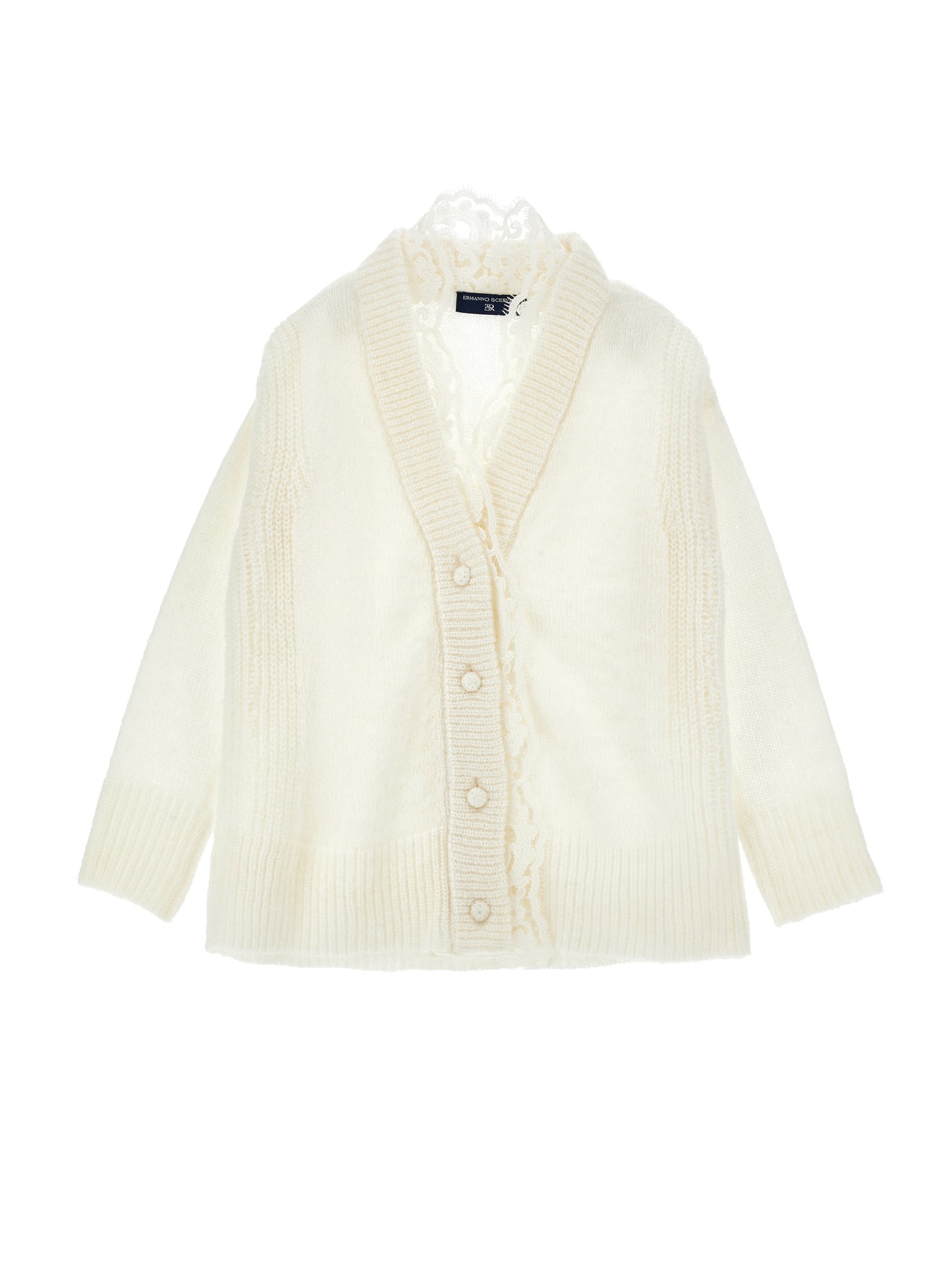 ERMANO SCERVINO CREAM KNIT LACE TRIM CARDIGAN