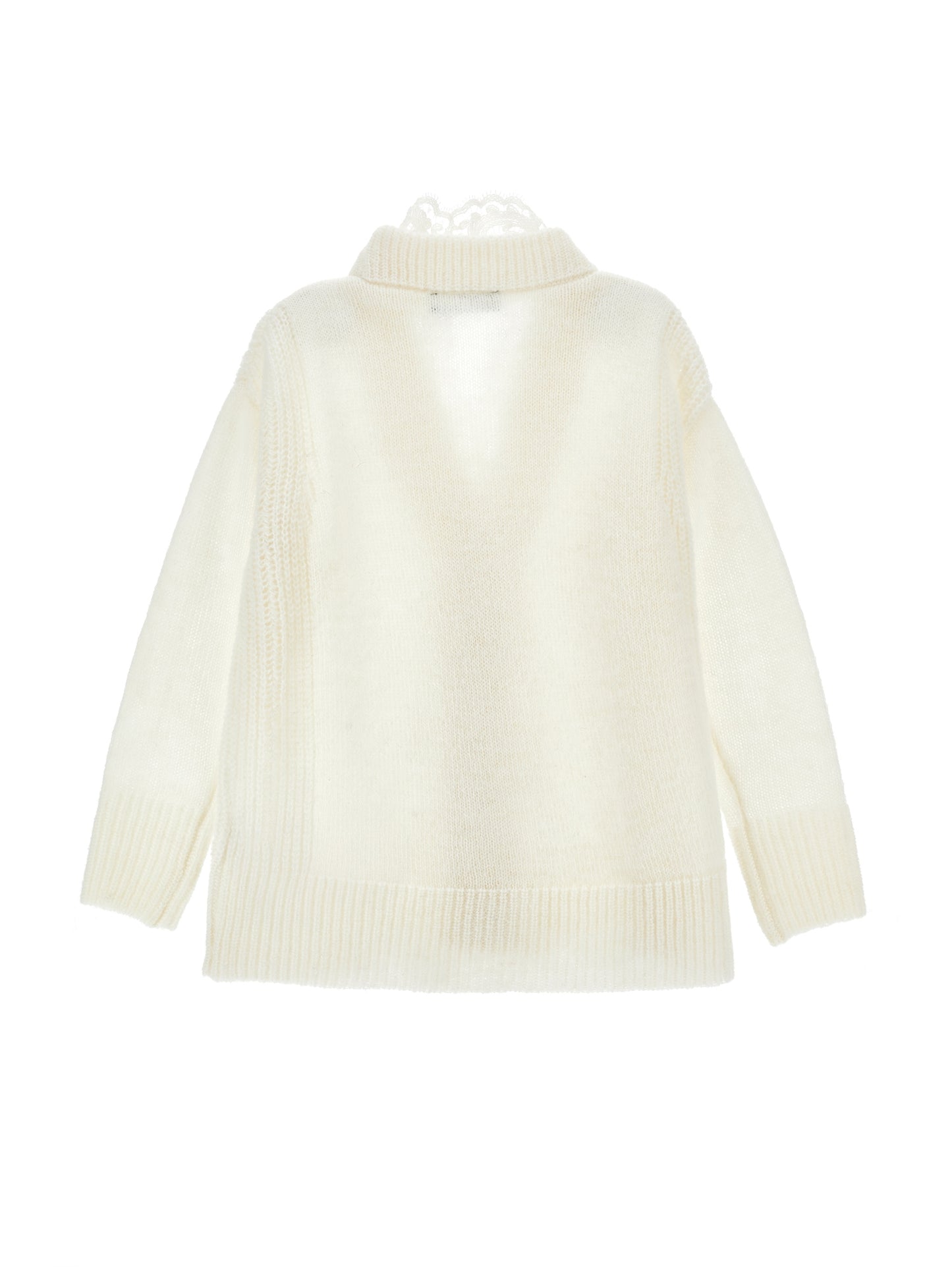 ERMANO SCERVINO CREAM KNIT LACE TRIM CARDIGAN
