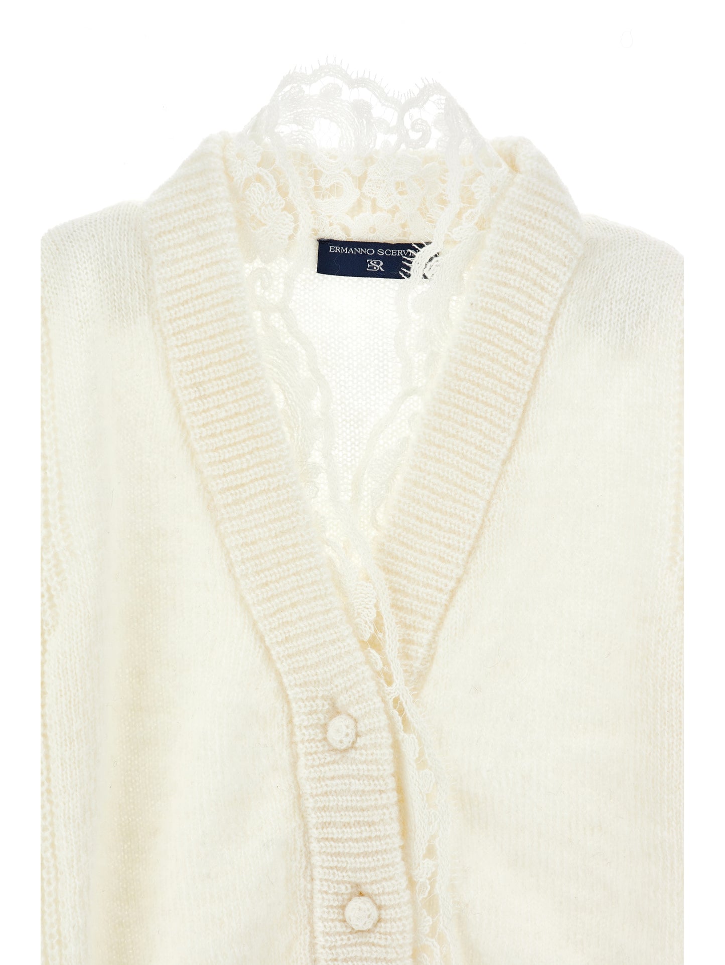 ERMANO SCERVINO CREAM KNIT LACE TRIM CARDIGAN