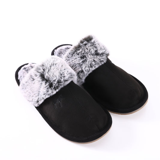 ZEEBRA BLACK/GREY FUR LINED SLIPPERS