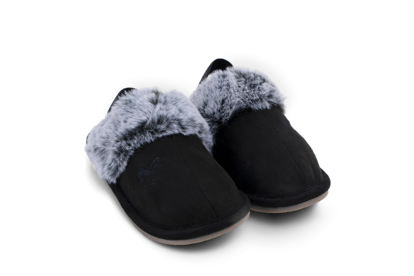 ZEEBRA BLACK/GREY FUR LINED SLINGBACK SLIPPERS