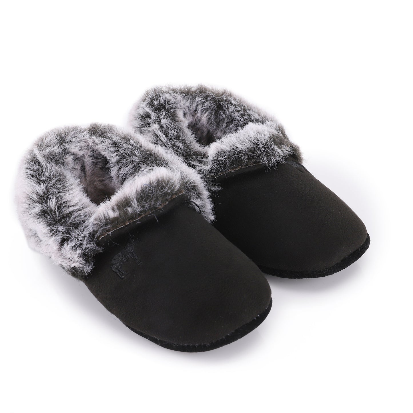 ZEEBRA BLACK/GREY FUR LINED SOFT SOLE SLIPPERS