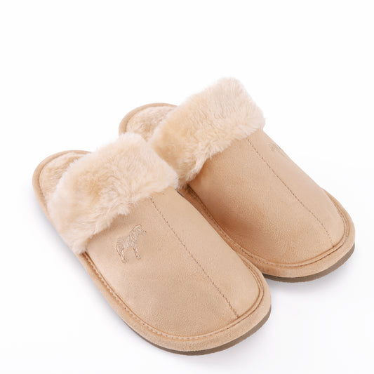 ZEEBRA TAN FUR LINED SLIPPERS [FINAL SALE]