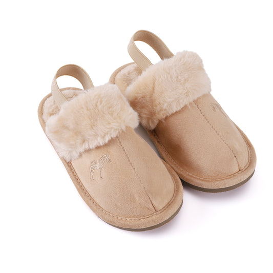 ZEEBRA TAN FUR LINED SLINGBACK SLIPPERS