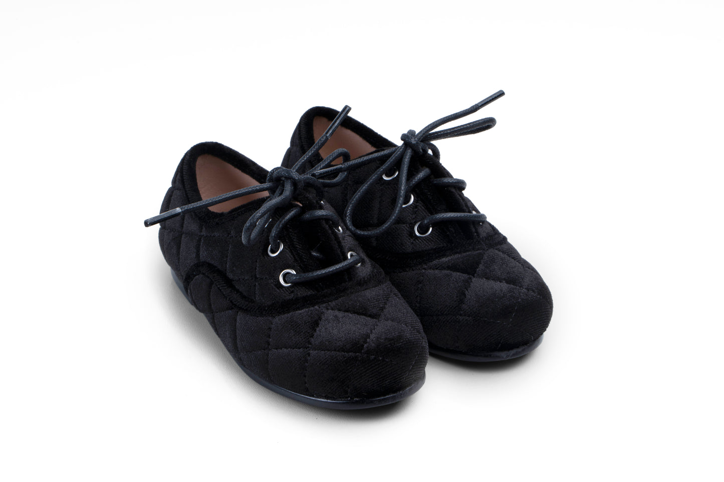 ZEEBRA BLACK QUILTED VELVET LACE UP SHOES [FINAL SALE]